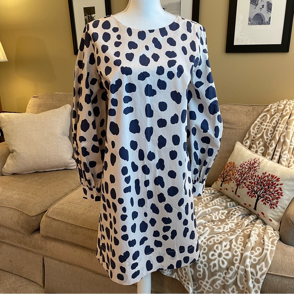 WHIT NWT Jude Dress Ivory Navy Animal Jag Print Long Sleeve Size L